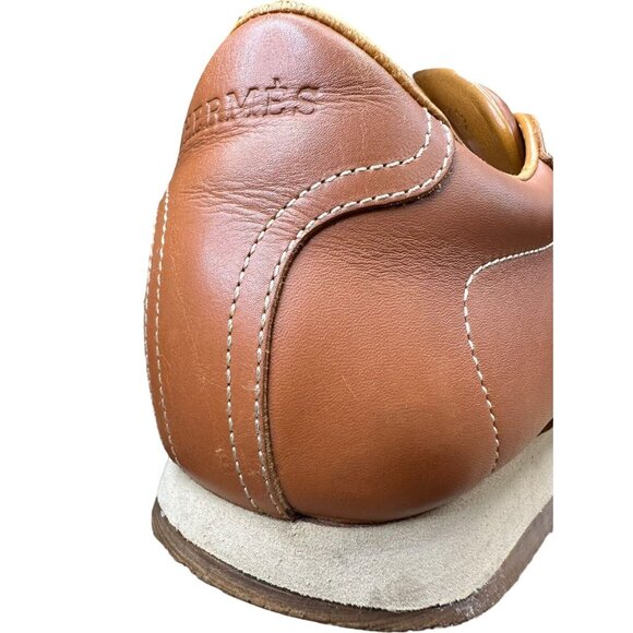 Hermes Men EU 40.5 US 7.5 Quick Sneakers Low Cut Shoes Leather Orange Brown Logo - Picture 7 of 16